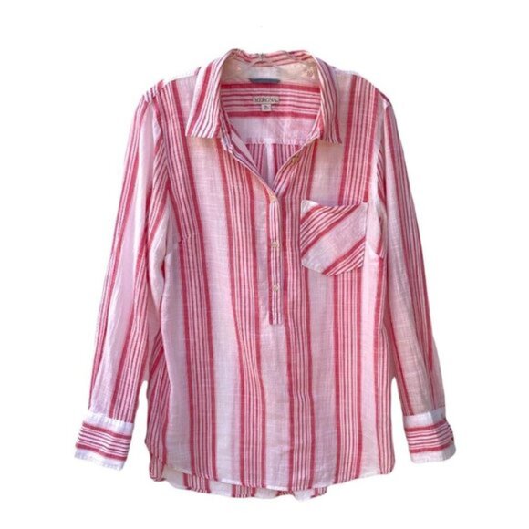 Merona Women’s Breezy Pink & White Stripped V-Neck Long Sleeve Tunic Size XL - Picture 6 of 6